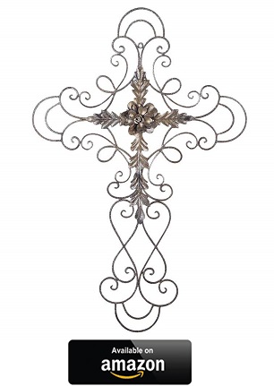 Adeco-Black-Scrolled-Flower-Wall-Cross