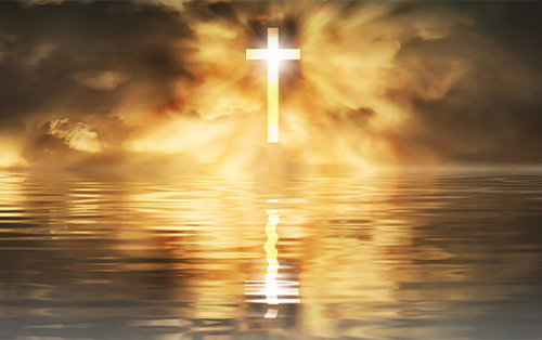 Glowing-cross-and-water